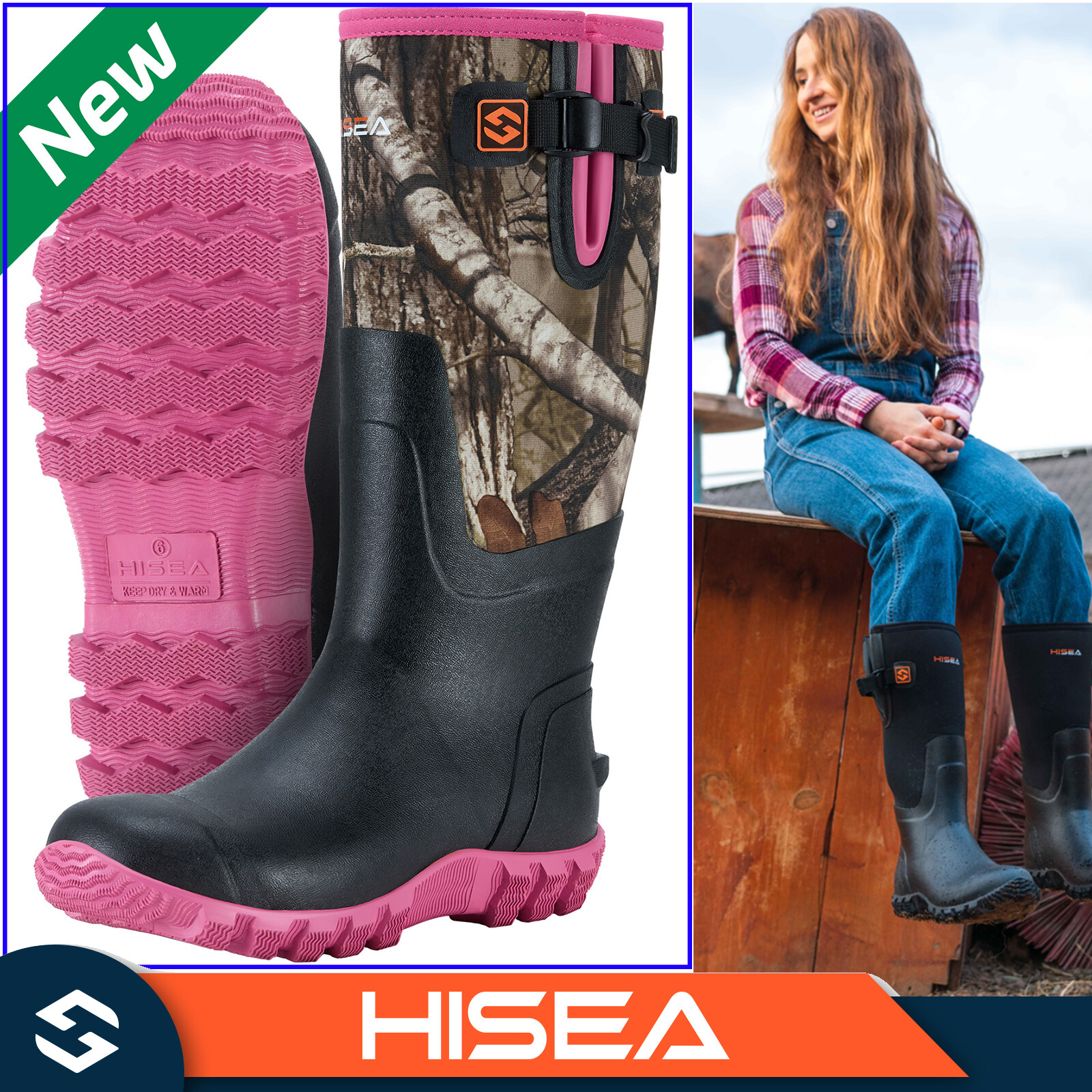 HISEA Women Rain Snow Boots Waterproof Insulated Hunting Garden Chore Work Boots