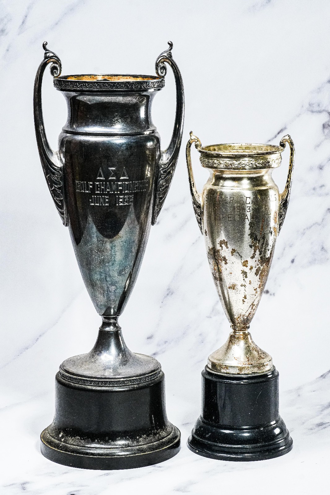 Classic Pair of Large Silverplate Antique Trophy Cup Trophies Home Decor Prop