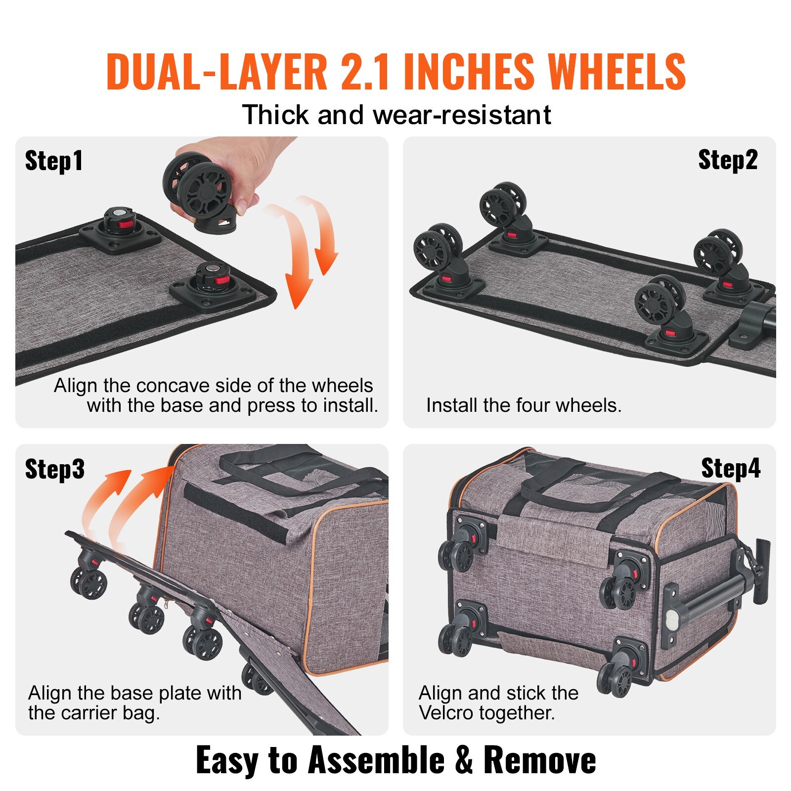 Cat Carrier with Wheels Airline Approved Rolling Pet Carrier 22 lbs Grey