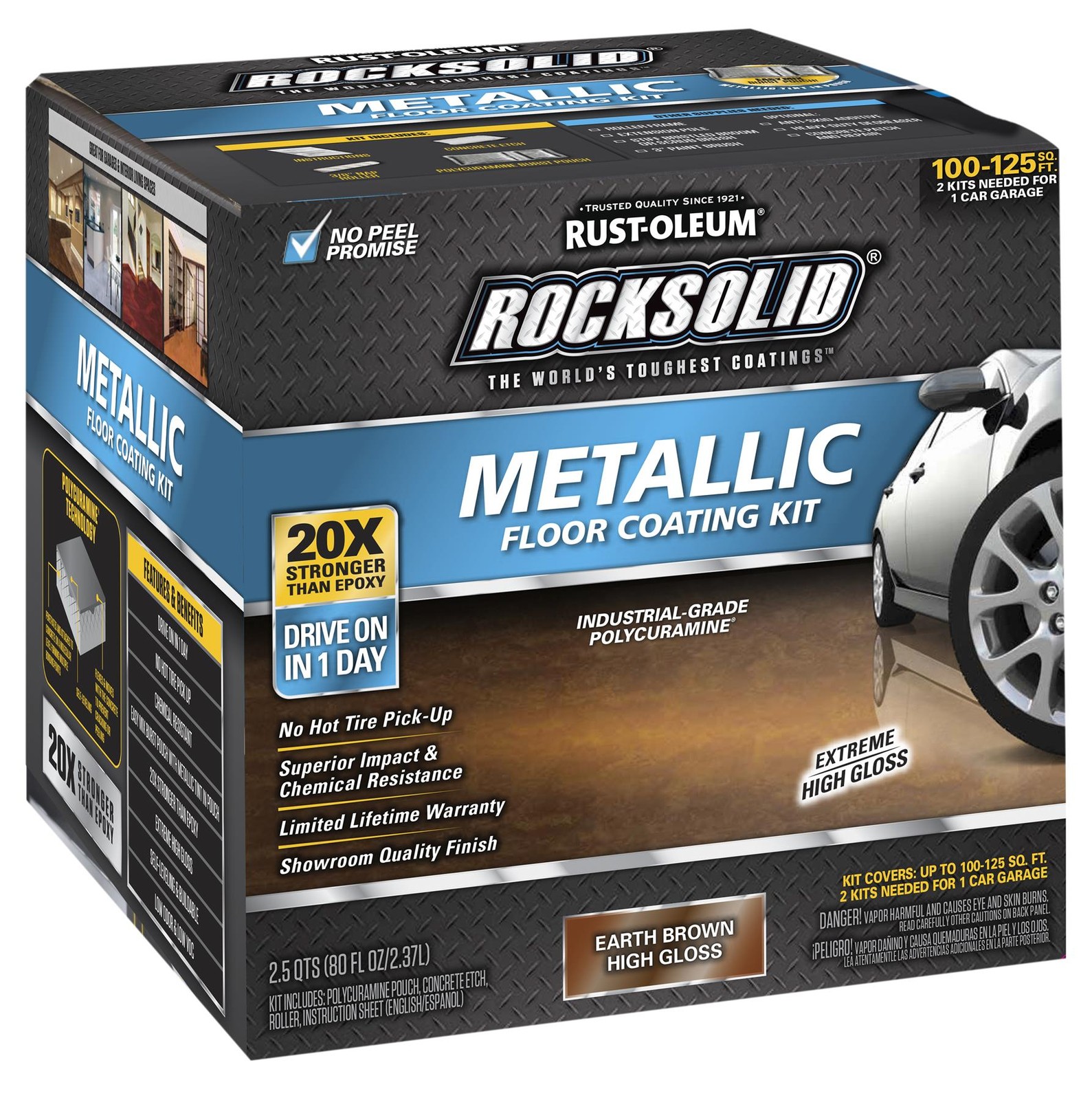 RockSolid Metallic Floor Coating Kit, Earth Brown, High Gloss, 80 Oz - 286895