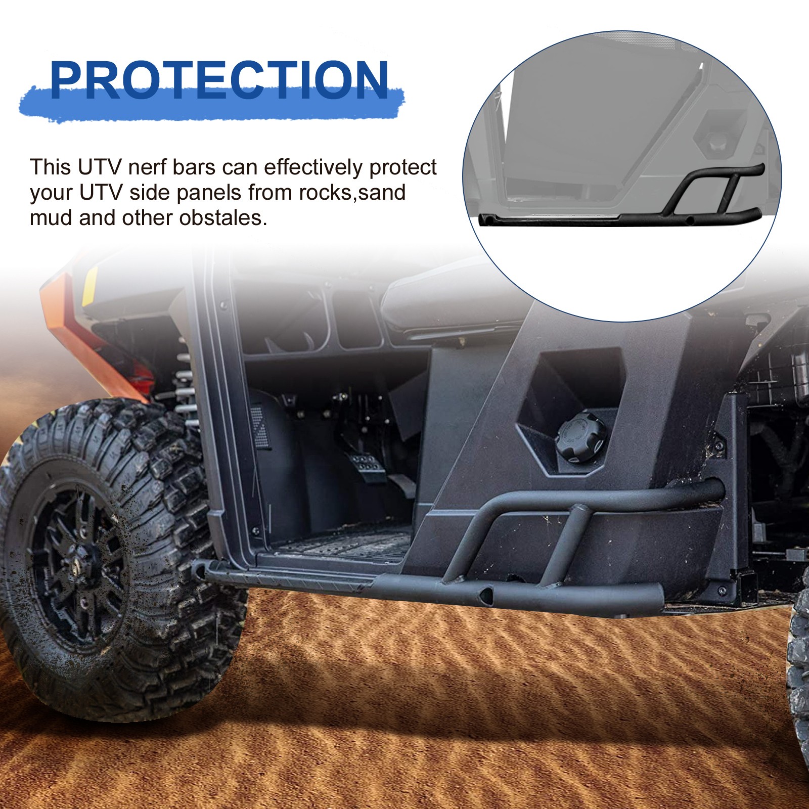 Powder Coated Steel Nerf Bars Rock Sliders Fit For 2018+ Polaris Ranger XP 1000