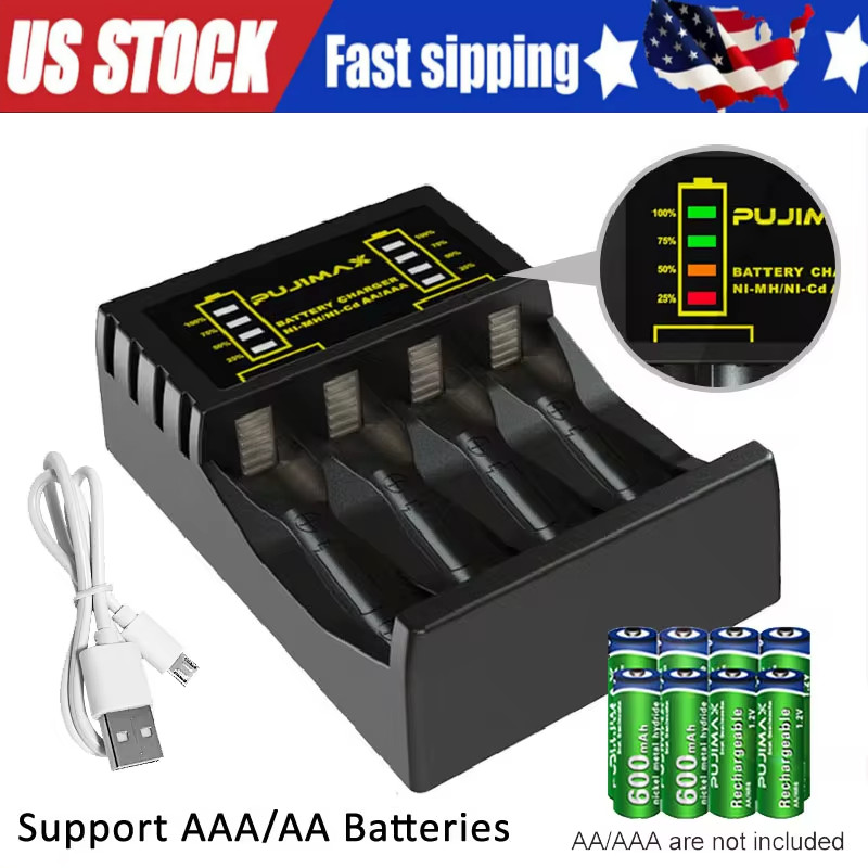 Intelligent Battery Charger 4 Slot For AA AAA NI-CD NI-MH Rechargeable Batteries