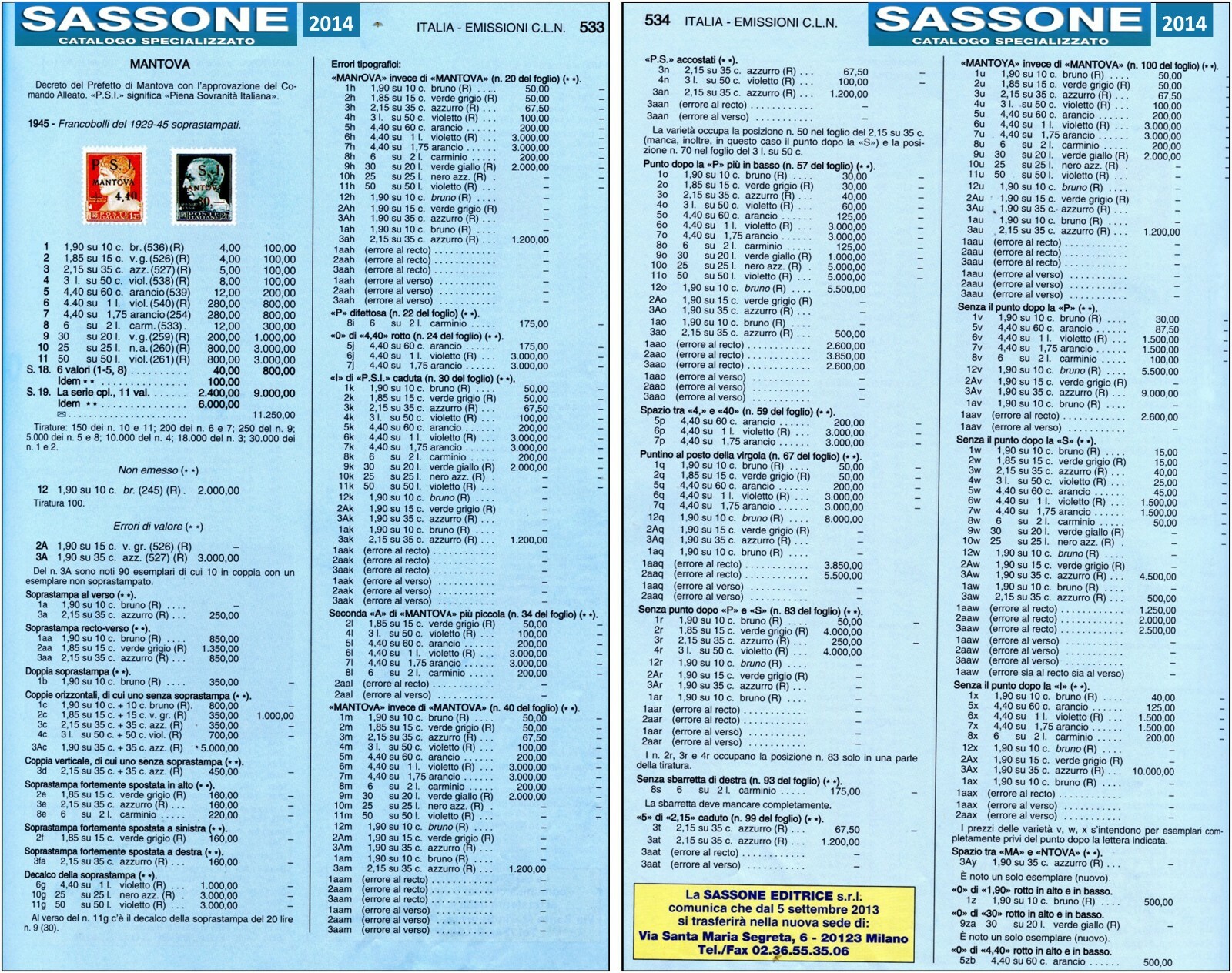PSI MANTOVA CLN - 3 excellent rare stamps - 1 very rare typeset freak 1945 (159)