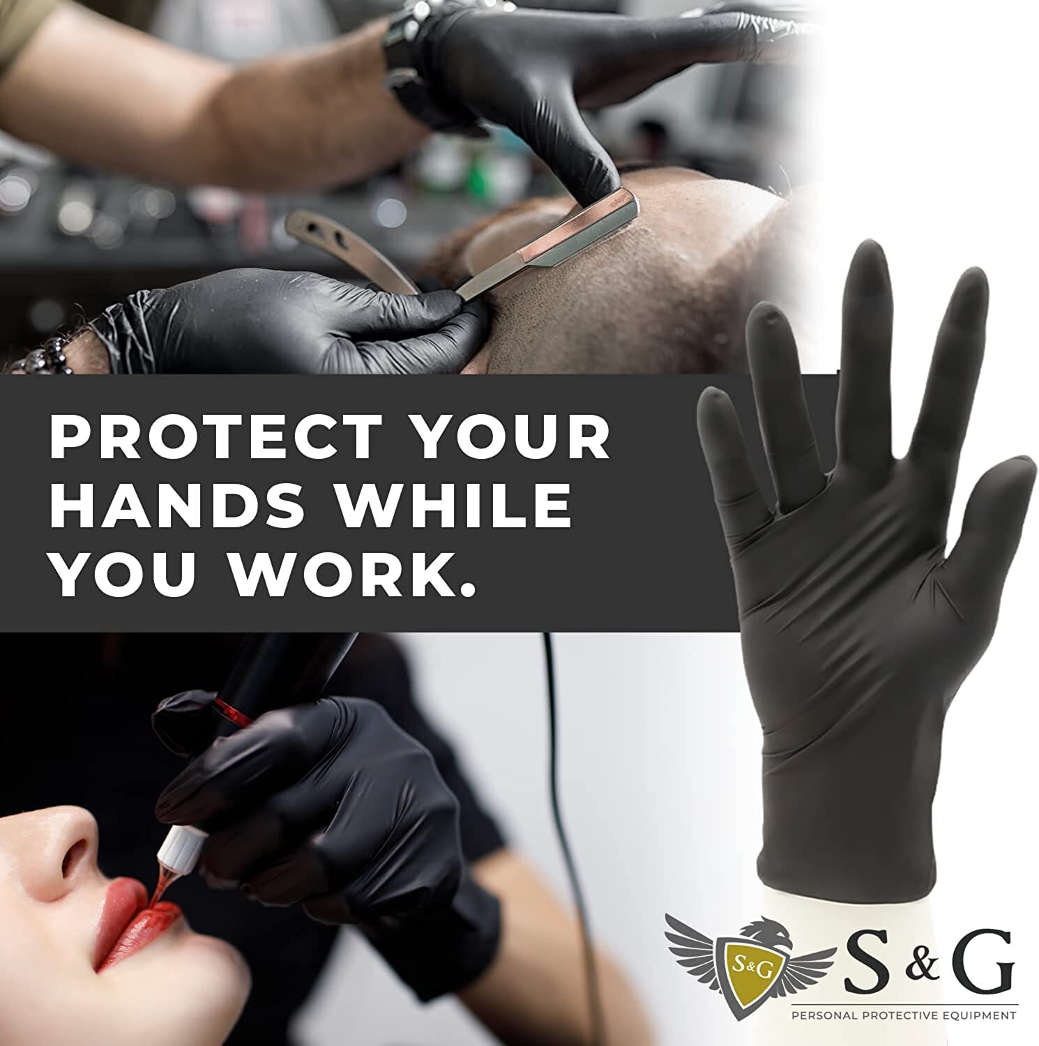 S&G Black Nitrile Gloves Latex Powder Free 3 Mil 2x100pcs 1000pcs XS/S/M/L/XL