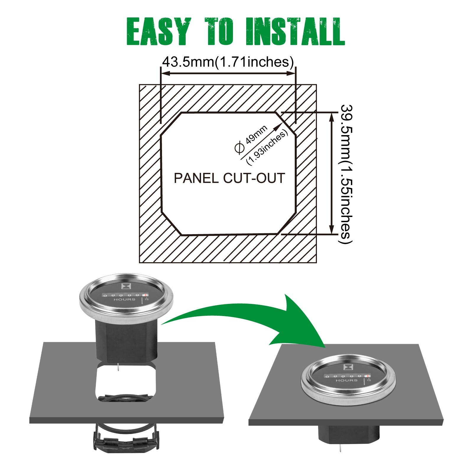Yooreal 6V - 80V Round Hour Meter For Marine Boat Tractor Engine Waterproof