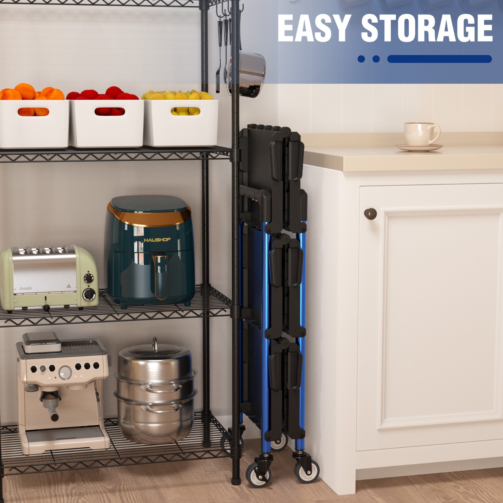 3-Tier Collapsible Service Cart 210 LBS Foldable w/Wheels (No Assembly Required)