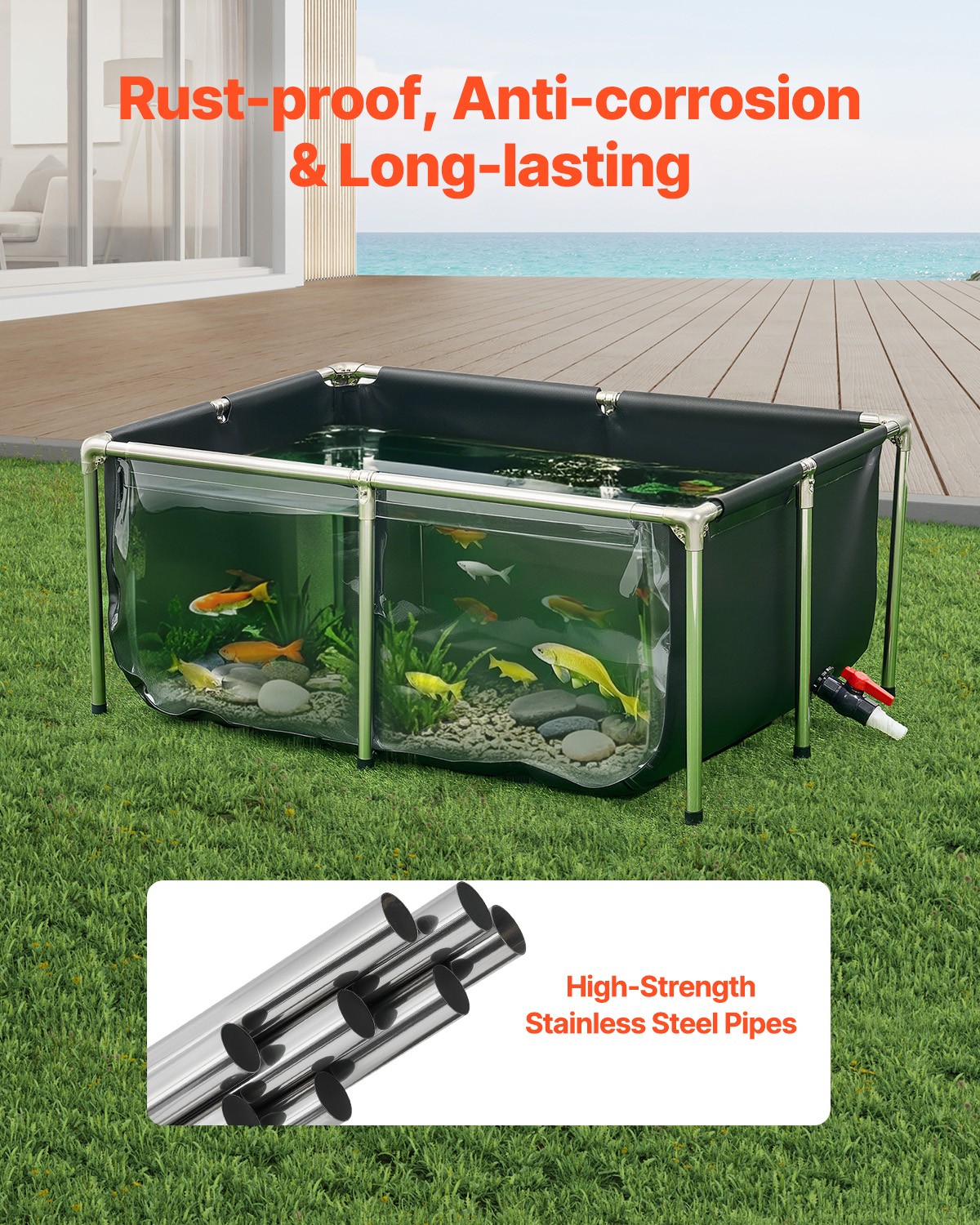 VEVOR Canvas Fish Pond Above Ground Koi Tank 126.8 Gal with Clear Viewing Panel