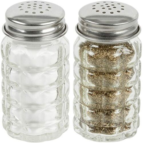 Retro Style Salt and Pepper Shakers with Stainless Tops Set of 2