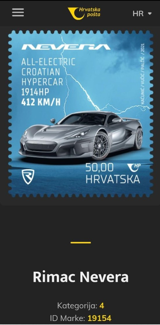 Croatia 2021,RIMAC NEVERA,COMPLETE SET of 5 motives , Unusual