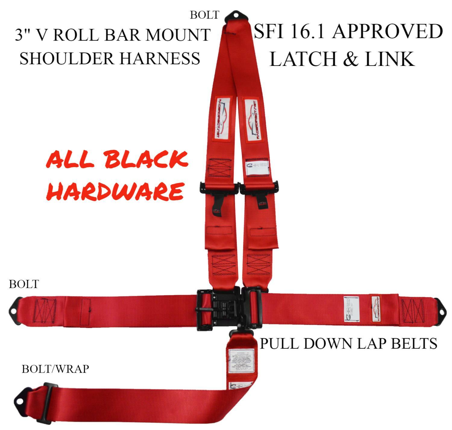 RACERDIRECT IHRA APPROVED SFI 16.1 RED RACING HARNESS LATCH&LINK V ROLLBAR MOUNT