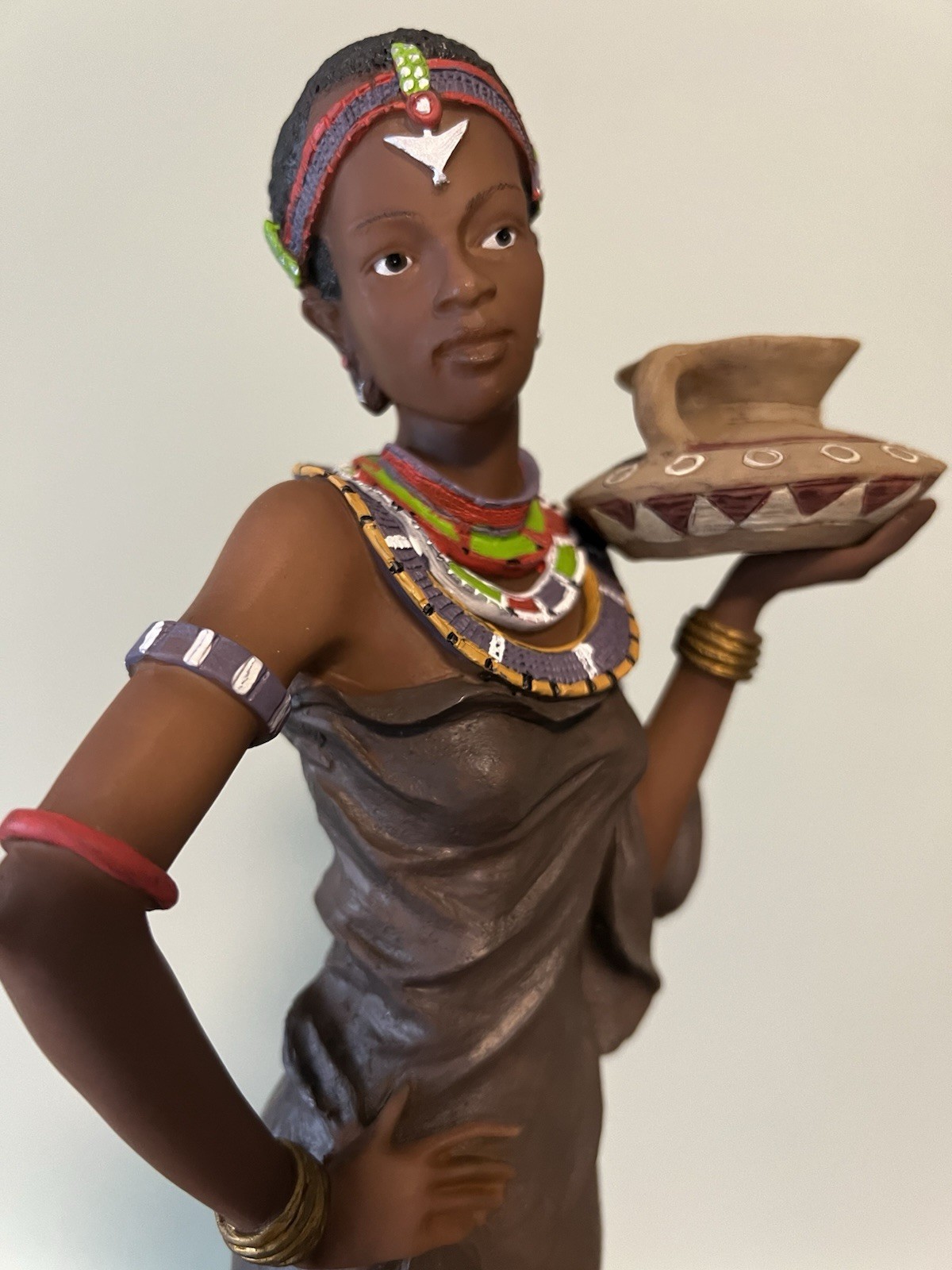 African Maasi Tribe Woman 16” Rare Resin Figure Sculpture Native Decor Statue