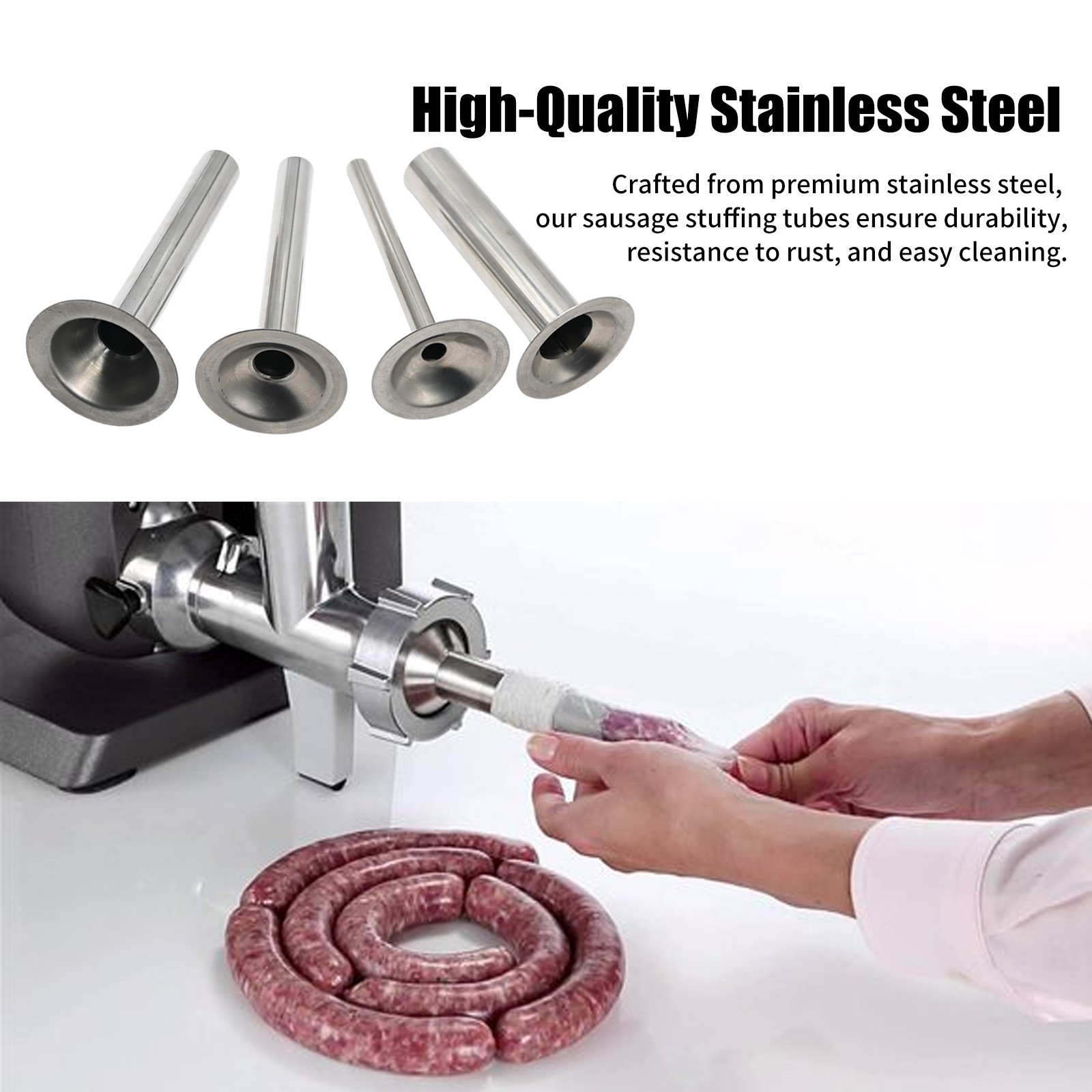 #8 Stainless Steel Sausage Stuffer Tubes for Meat Grinder Sausage Stuffer Funnel