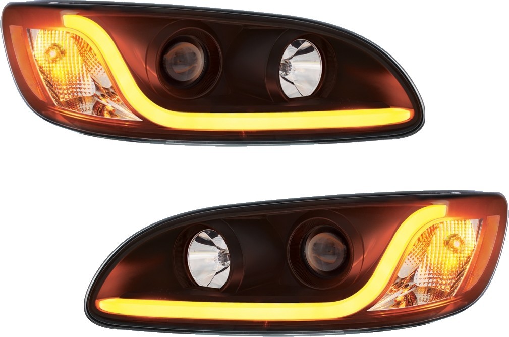 Peterbilt 386/387 Projection Headlights Black w/LED Glo Position Bar 31239+40