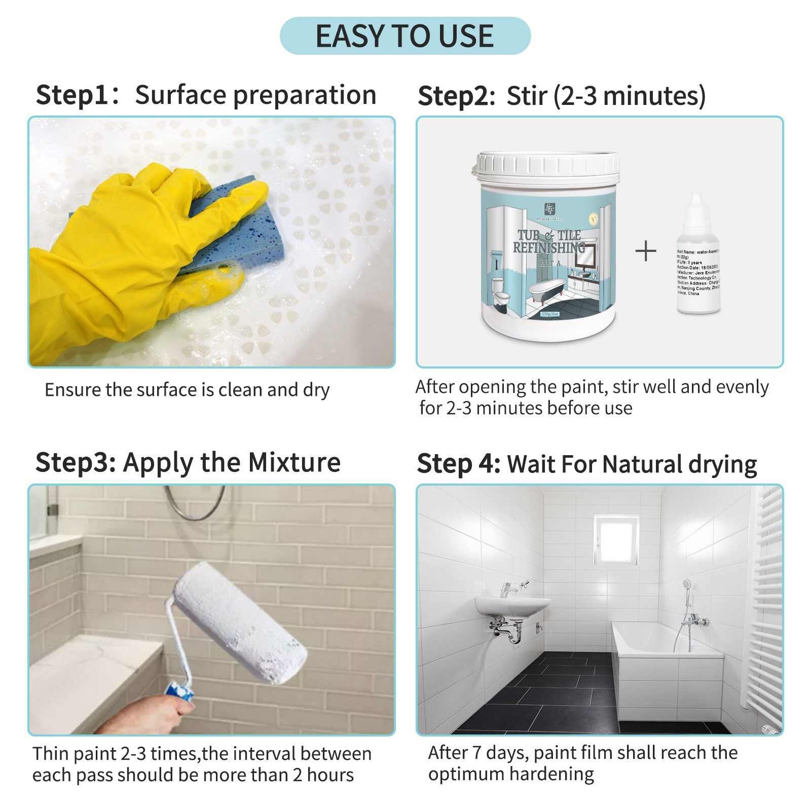 32Oz White Ceramic tub and tile Paint Refinishing Kit Bathtub Bathroom wall Pain