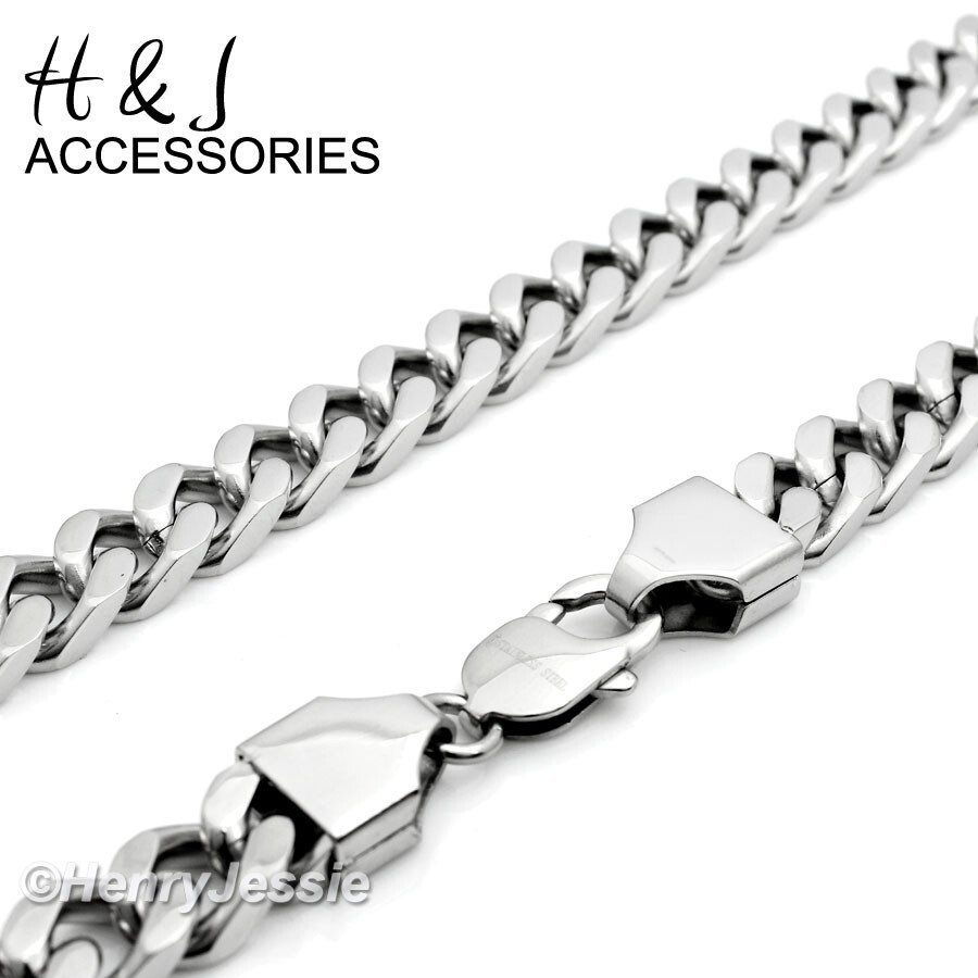 7"-11"MEN 316L Stainless Steel 9mm Silver Cuban Curb Link Chain Bracelet*B140