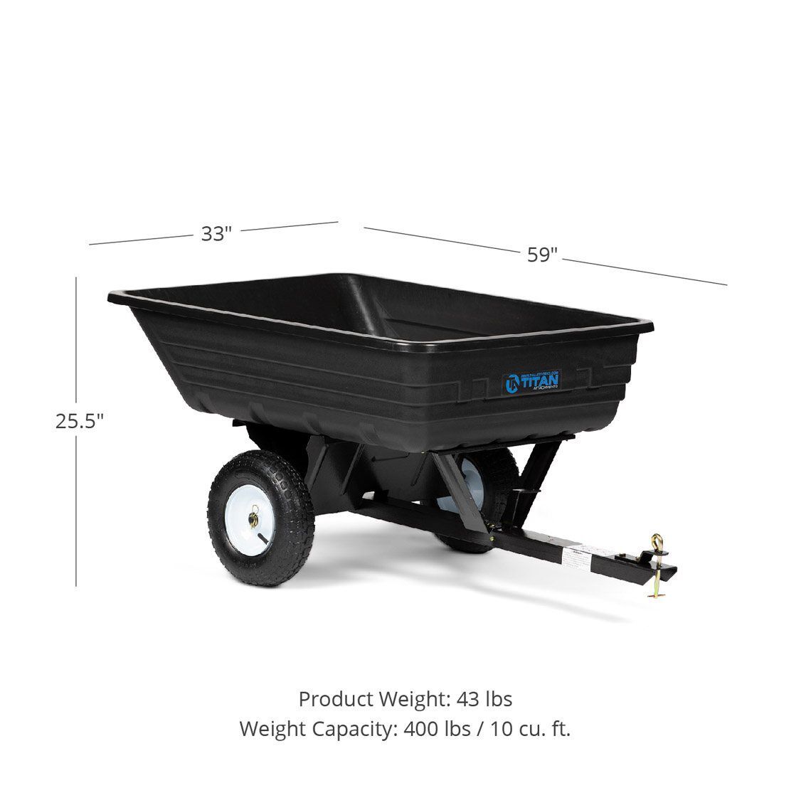 Titan Attachments 400 LB (10 Cu. Ft.) Economy Poly Dump Cart for Lawn Tractor