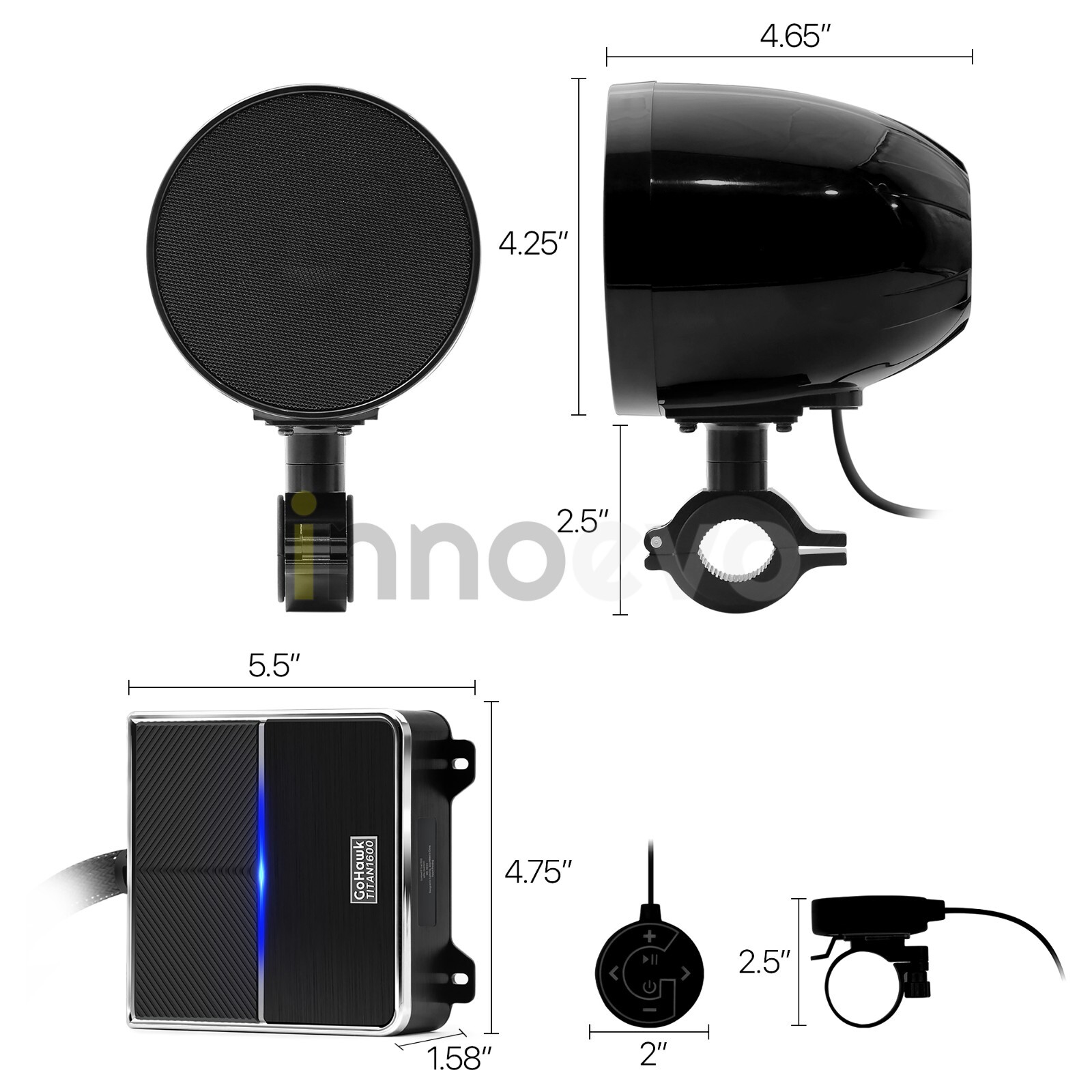 Waterproof 1600W Amp Bluetooth ATV UTV Polaris Stereo Speakers 4.1 Audio System