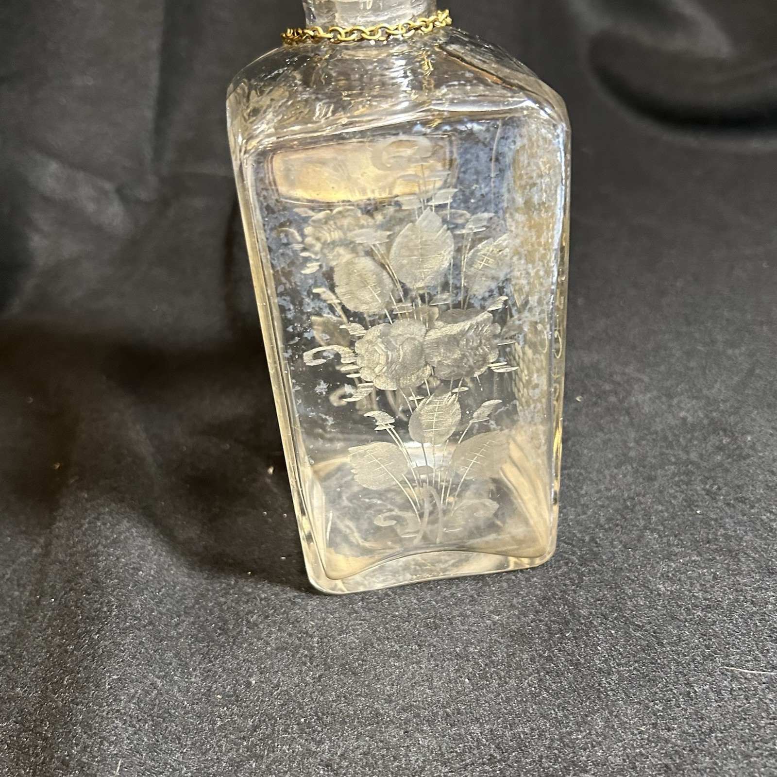 Antique Edwardian Etched Crystal Decanter “Scotch” Silverplate Plaque England