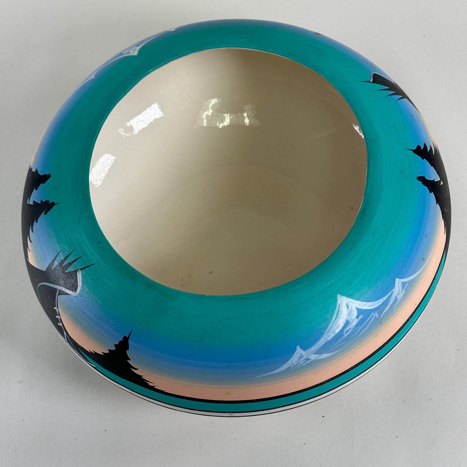 Navajo Pottery Bowl Hand Painted Forest Scenes - Signed