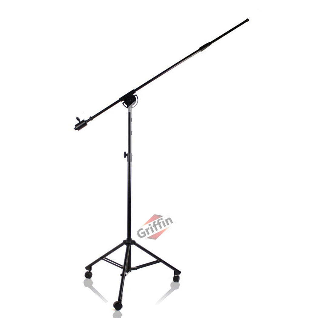 Studio Microphone Stand On Wheels Tall Overhead Boom Arm Mic Mount Stage Holder