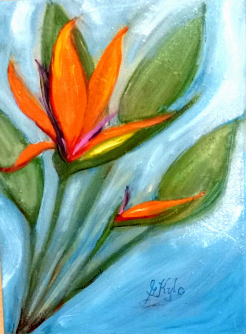 Colorful Bird of Paradise Oil Painting 9 x 12 Original Handmade