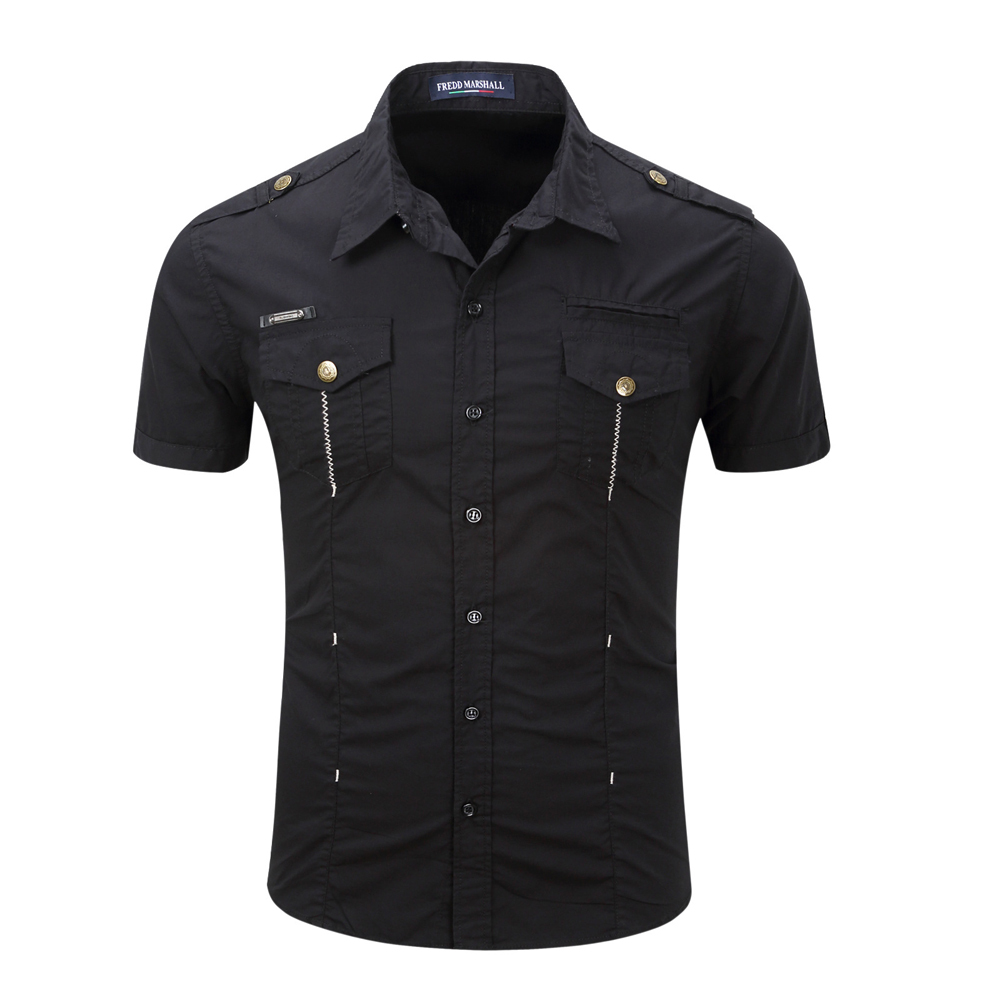 Mens Shirts Luxury Double Pockets Short Sleeves Stylish Casual Cotton Shirts Top