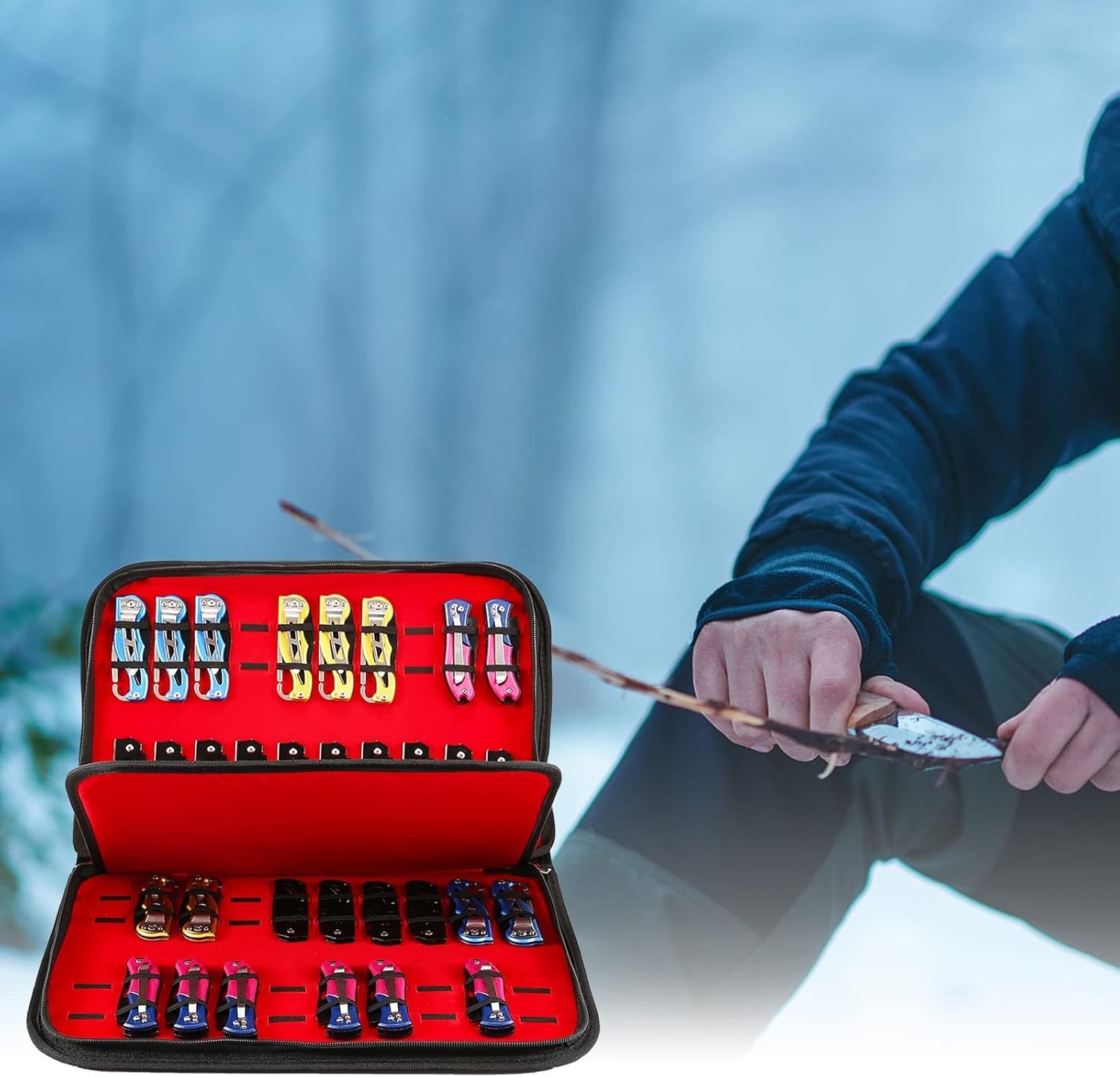 Knife Case Display Case Knife Storage 40 Slots Folding Holder Organizer Red