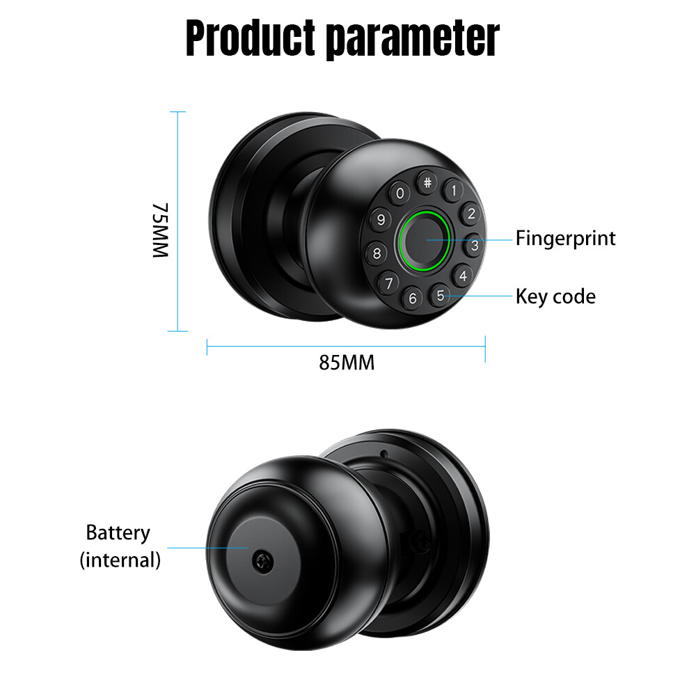 Smart Door Knob Fingerprint Door Lock APP Control Biometric Key Keyless Entry US