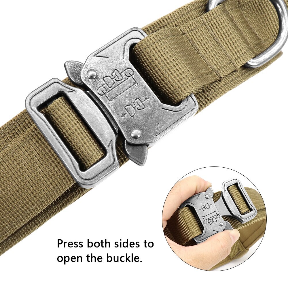 Leash + Collar Heavy Duty K9 Tactical Training Pet Dog Metal Buckle M, L, XL New