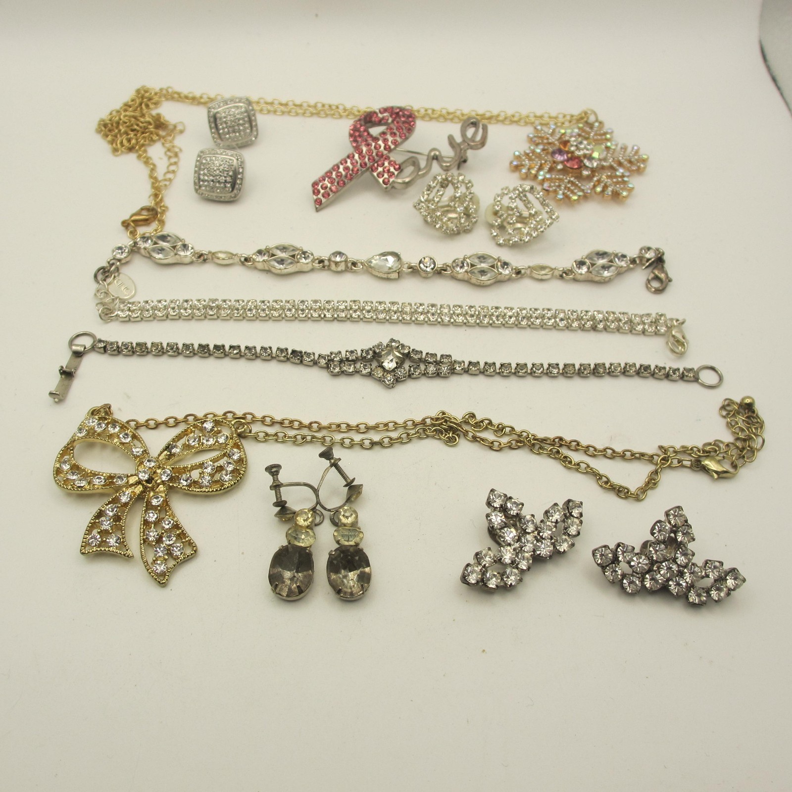 Vintage Rhinestone Jewery Lot Bracelets Necklaces Earrings Shoe Clips Brooch