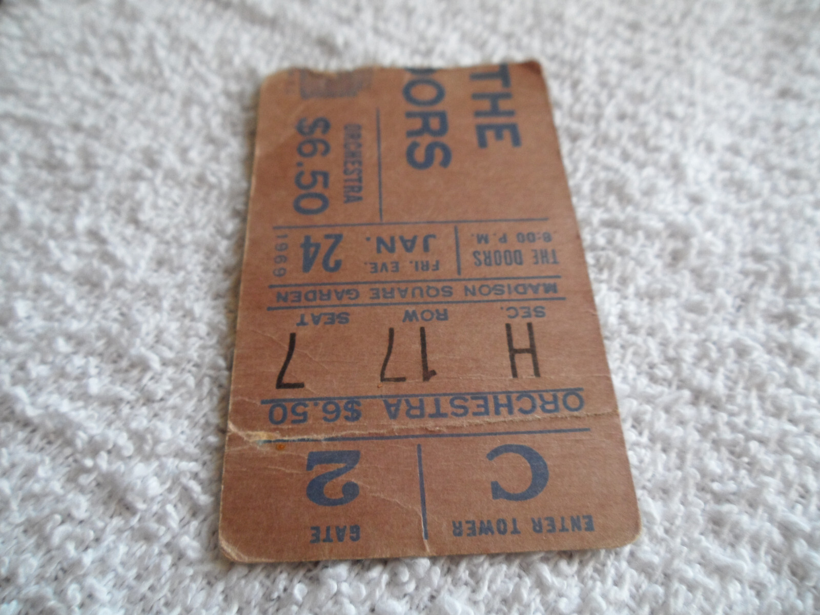 THE DOORS Original__1969__CONCERT TICKET STUB__Madison Square Garden
