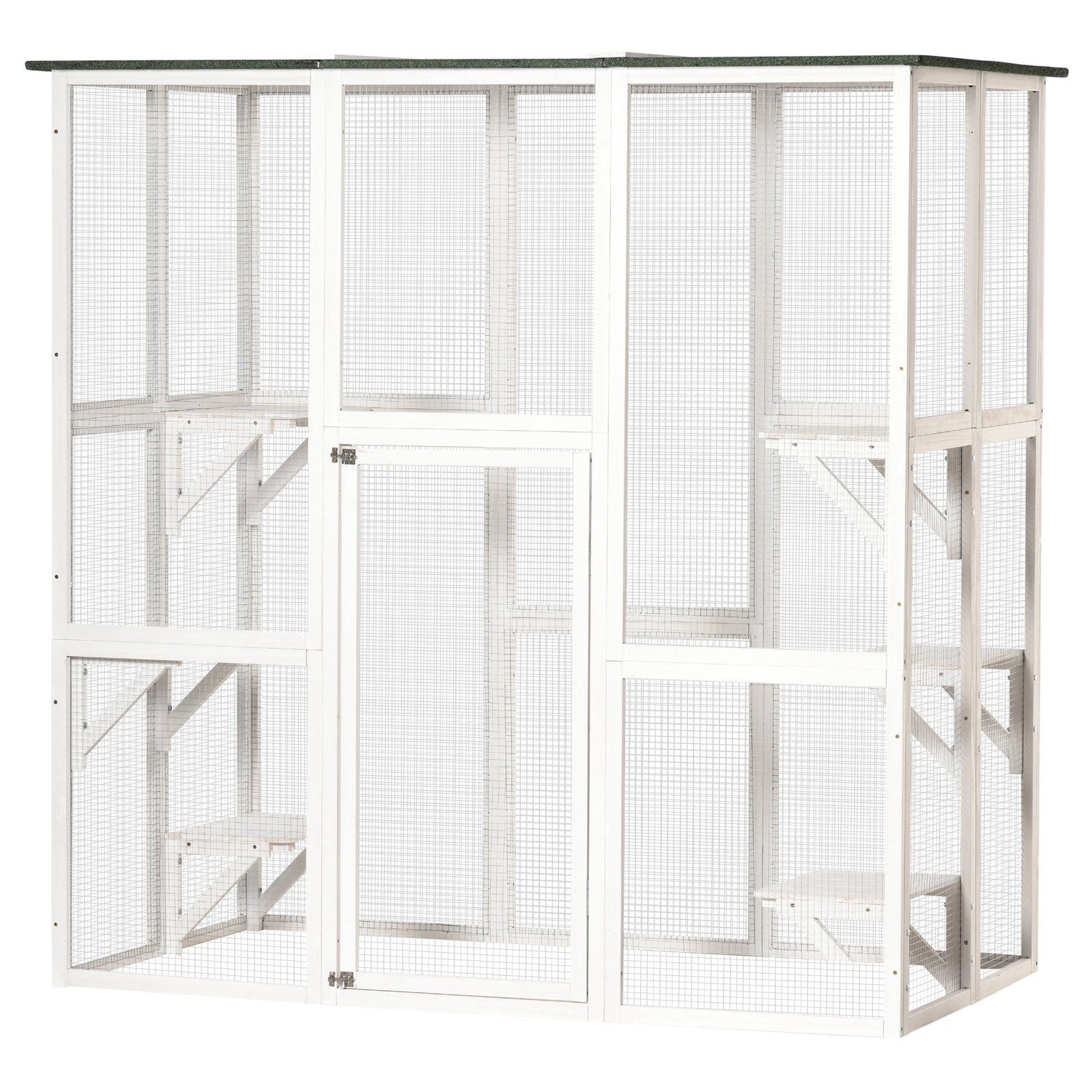 Outdoor Cat House with Weather Protection, Multiple High Ledges, 71" L, White