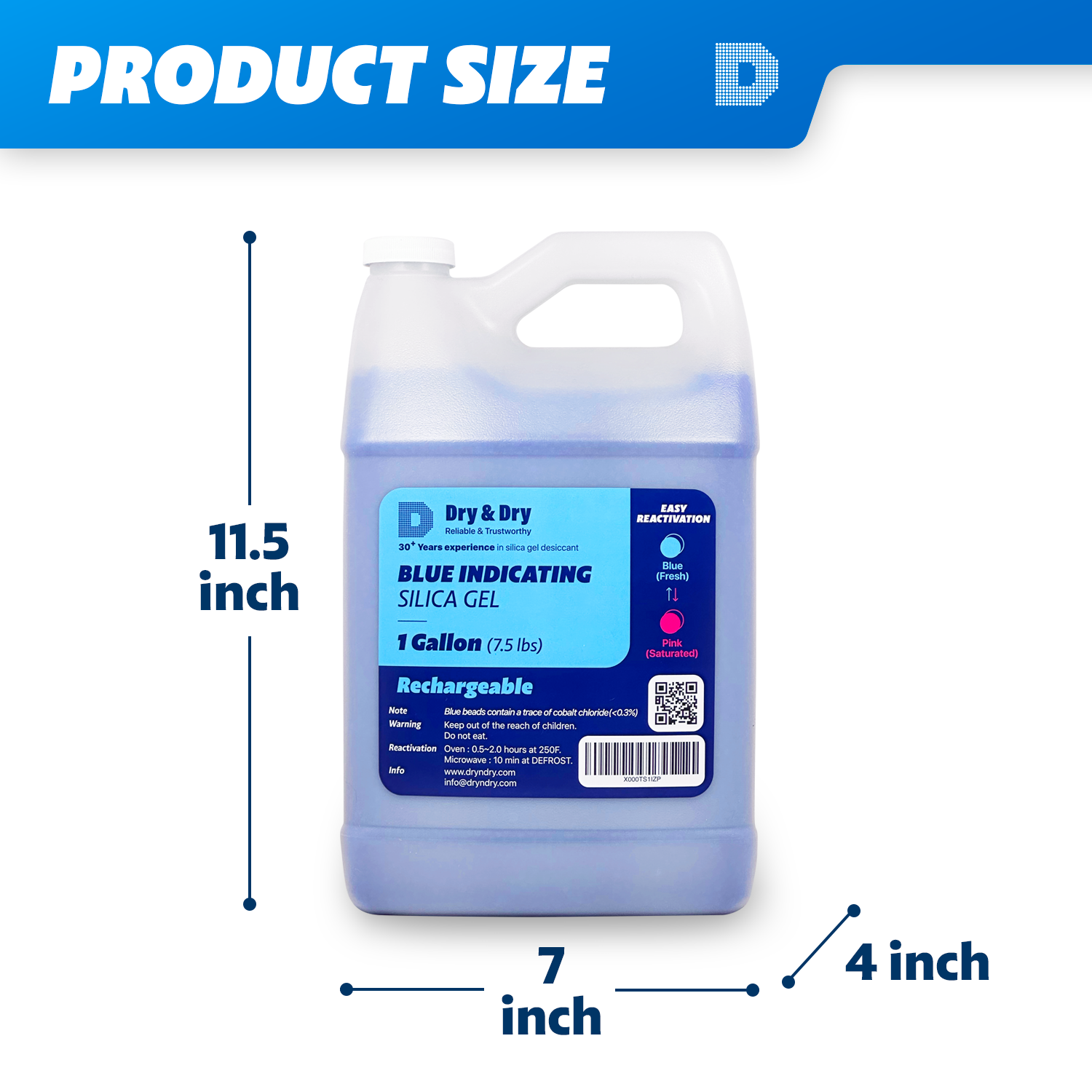 1 Gallon(7.5 LBS) "Dry & Dry" Premium Blue Indicating Silica Gel Desiccant Beads