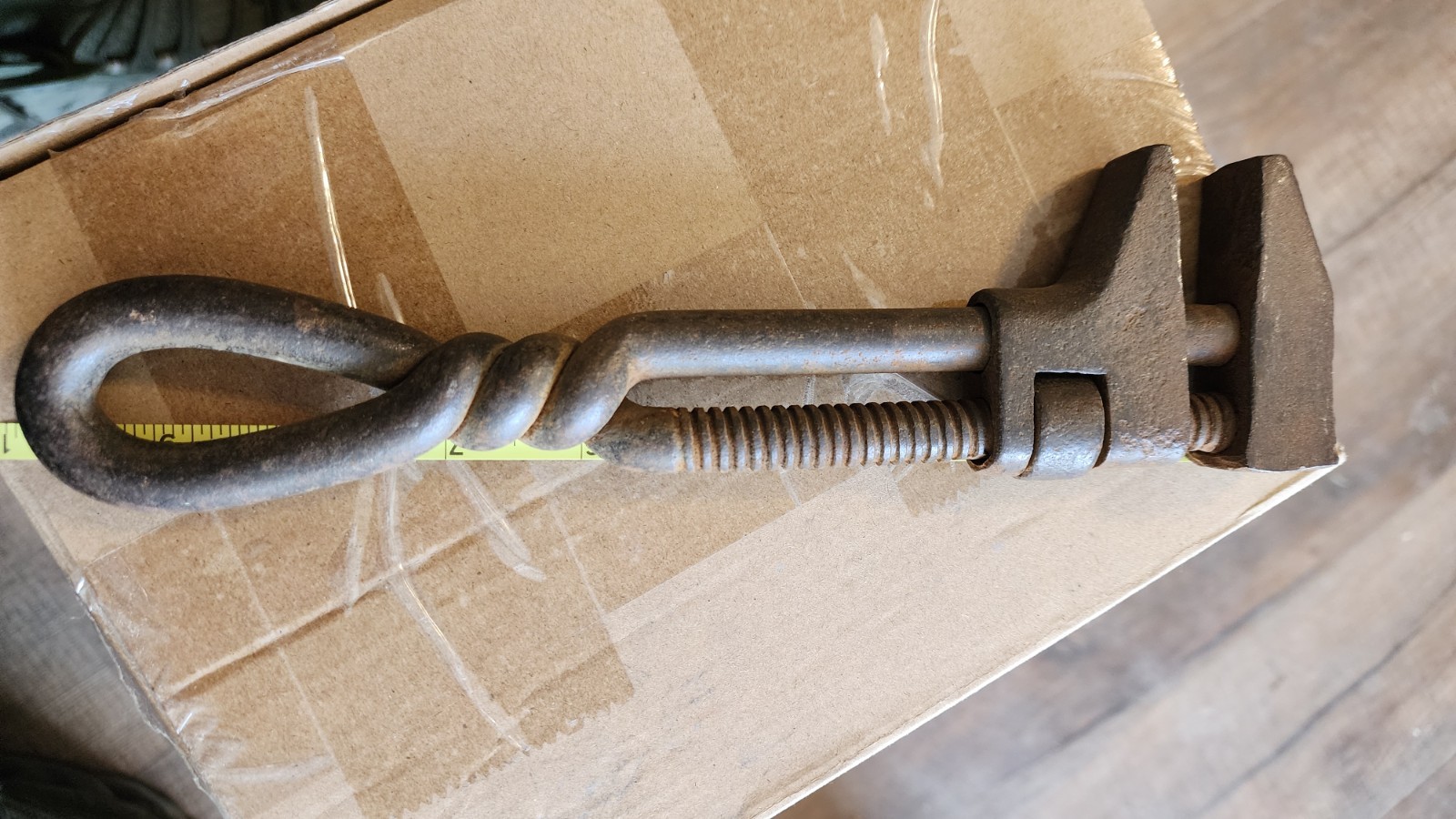 Antique Late 1800s Early 1900s Wrought Iron Twisted Handle Monkey Wrench. Rare