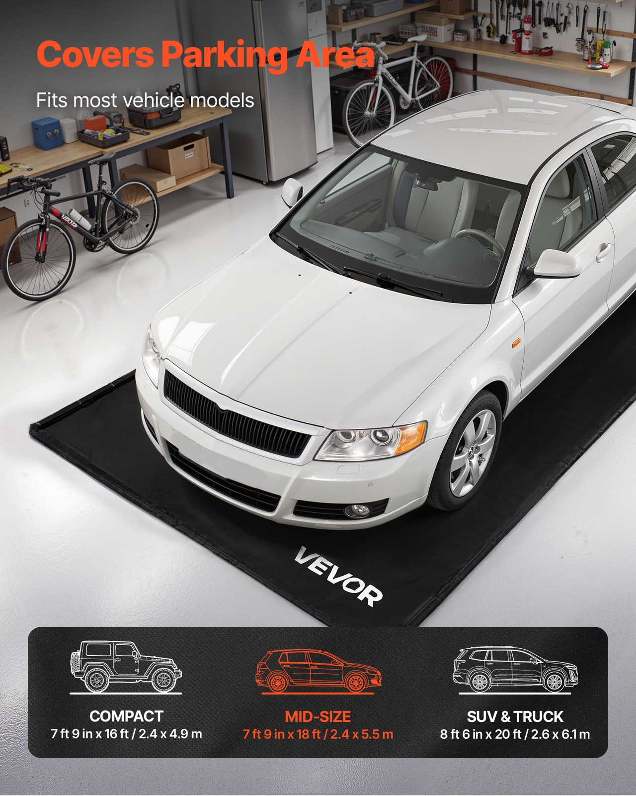VEVOR Containment Mat Non-Slip Garage Floor Mat 7 ft 9 in x 18 ft Raised Edge