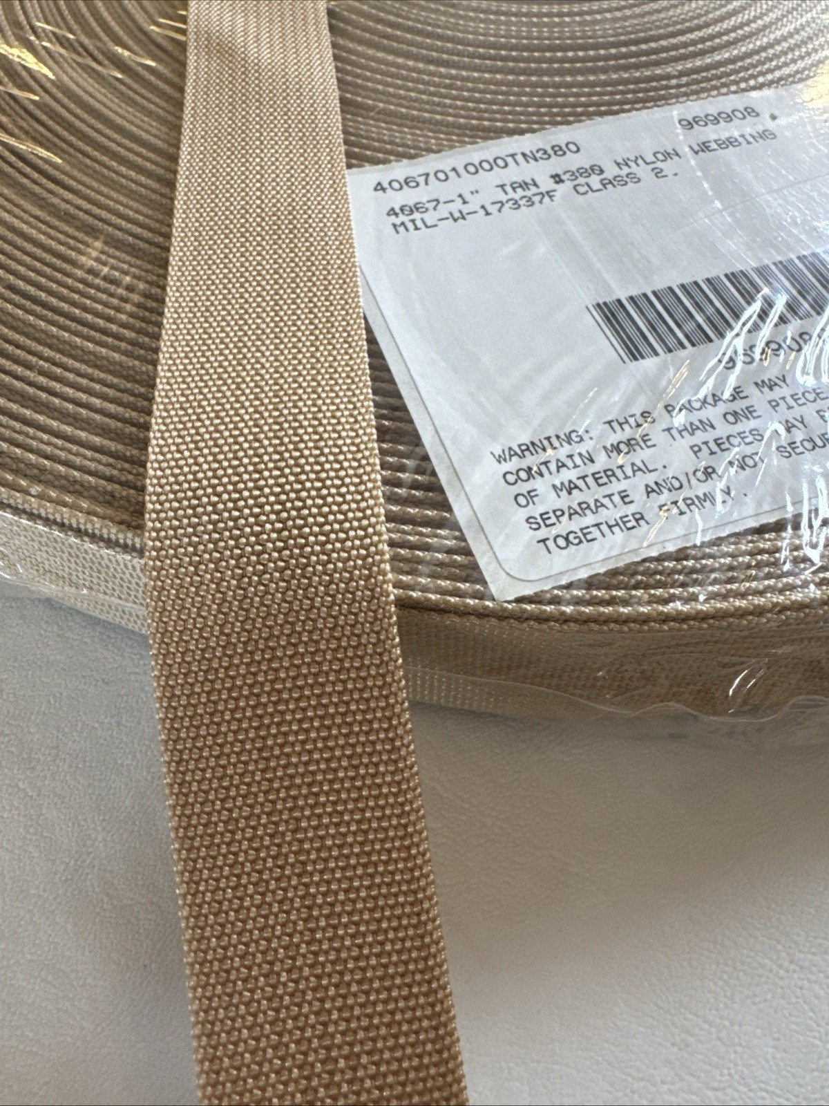 Military webbing 1" Nylon Tan Class 2 Mil Spec 1 mm thick 100 yard rolls.