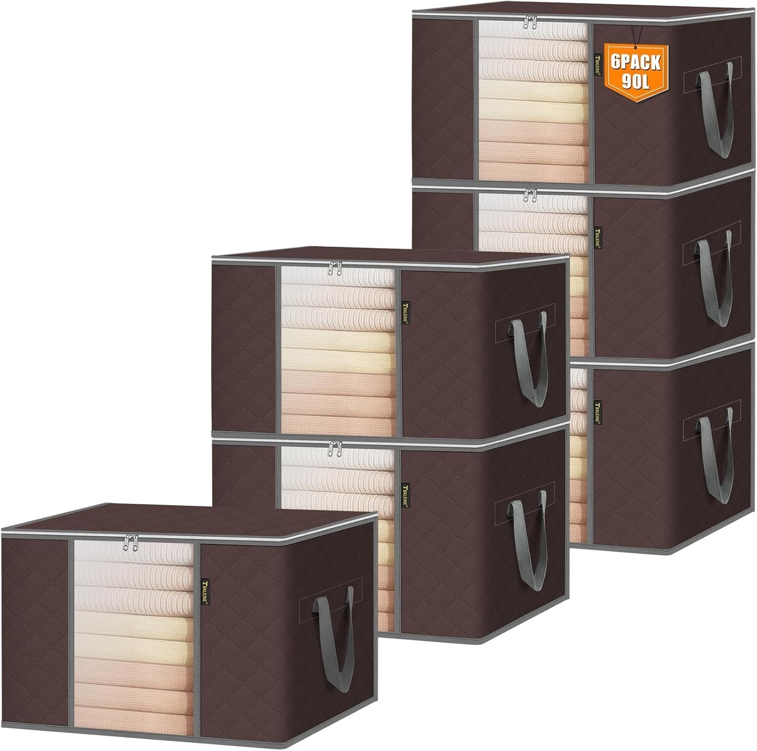 6 Pack Clothes Storage Bags, 24 Gallon Storage Containers with Reinforced Handle