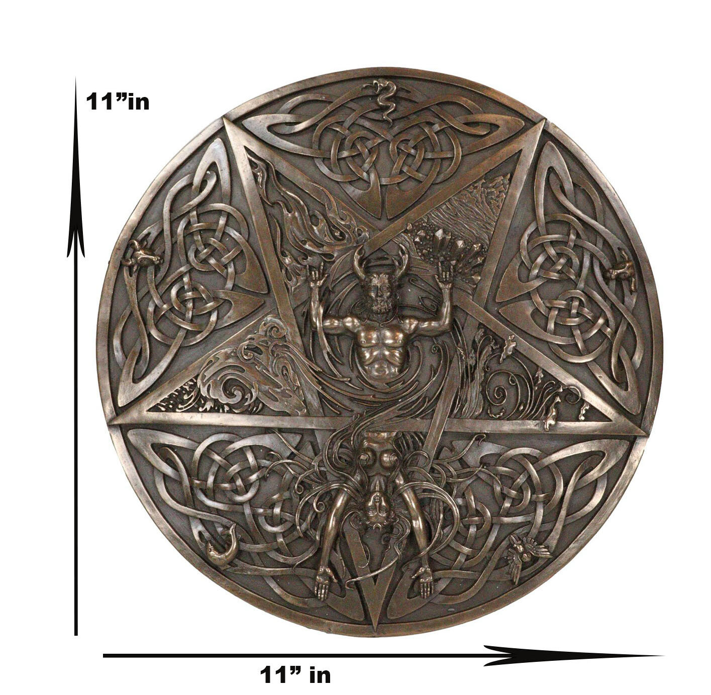 The Horned God & Goddess Elemental Celtic Knotwork Pentacle Wall Plaque Figure