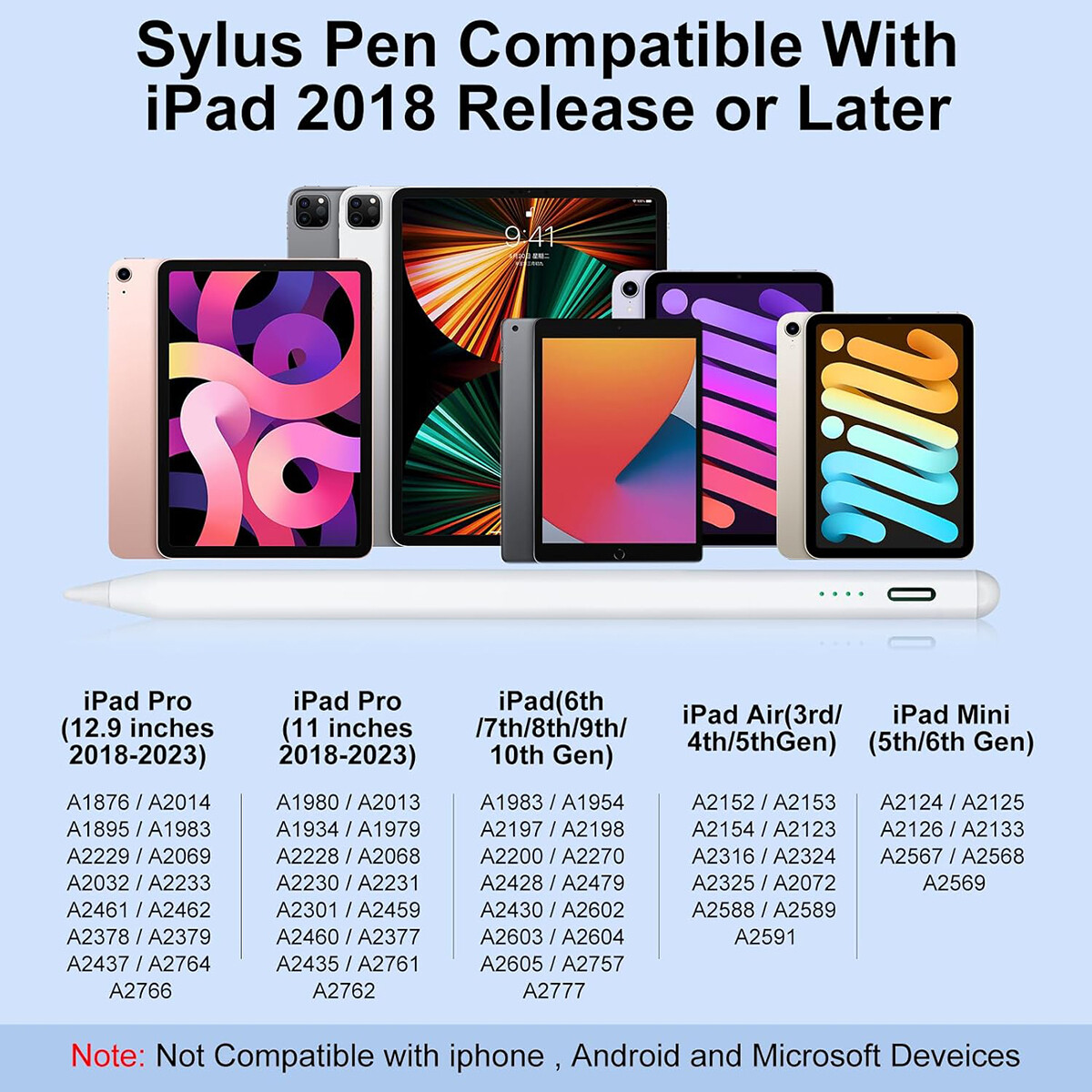 Stylus Pen for Apple iPad Pencil 10/9/8/7/6th Mini 5/6th Air 5/4th Pro 11/12.9''