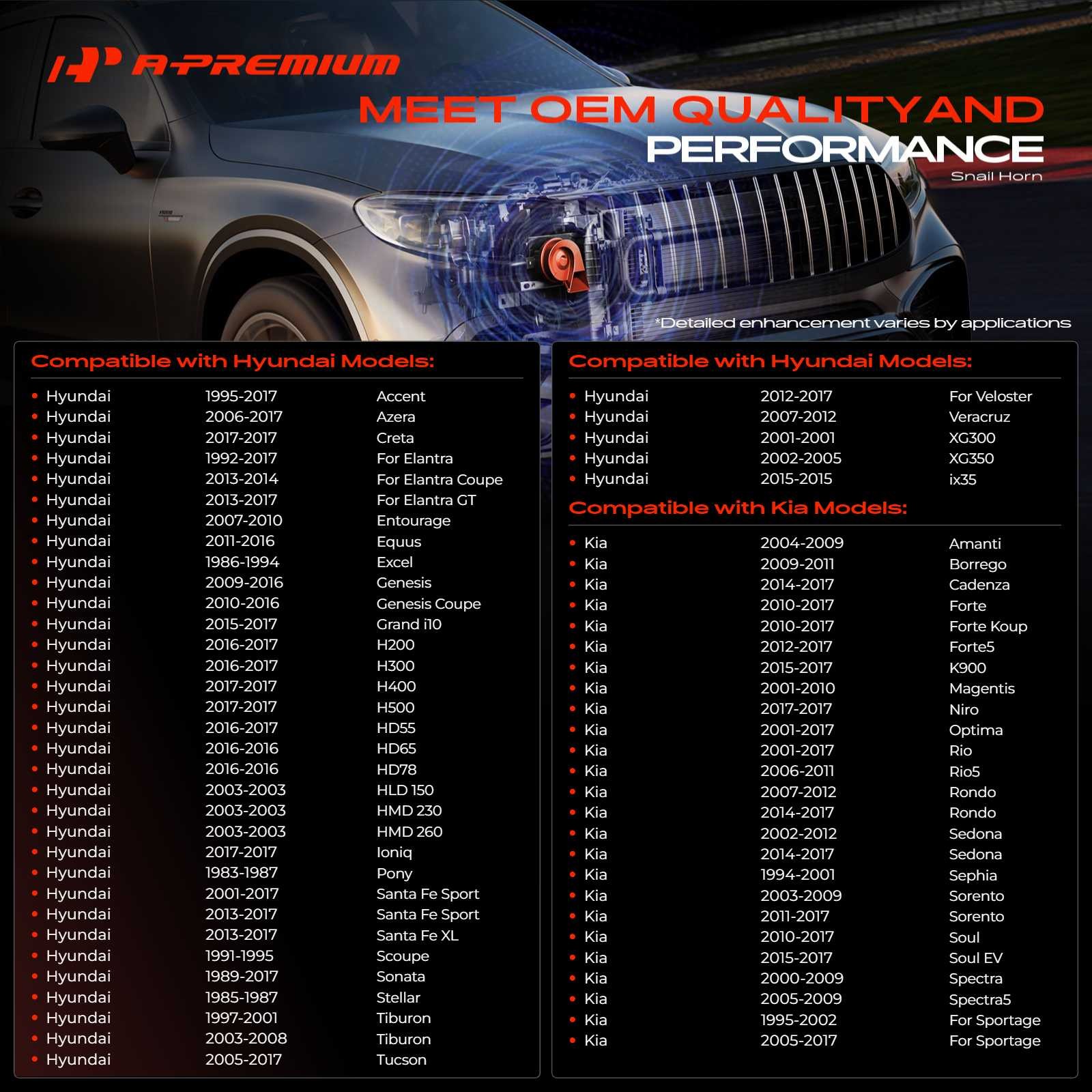 A-Premium 1 Set Car Snail Horn w/ 2 Connectors for Hyundai Elantra Sonata Kia