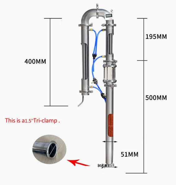 New Still Wine Liquor Tubular Distillation Tower w Sight Glass copper mesh 1.5''