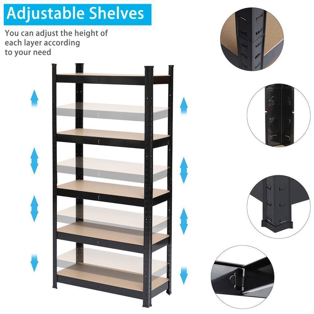 2x 5 Tier Heavy Duty Boltless Metal Shelving Shelves Storage Shelf Garage Black