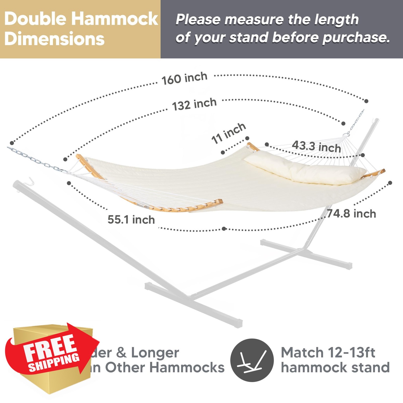 SUNCREAT Hammock Beige Large Replacement Hanging for Stand