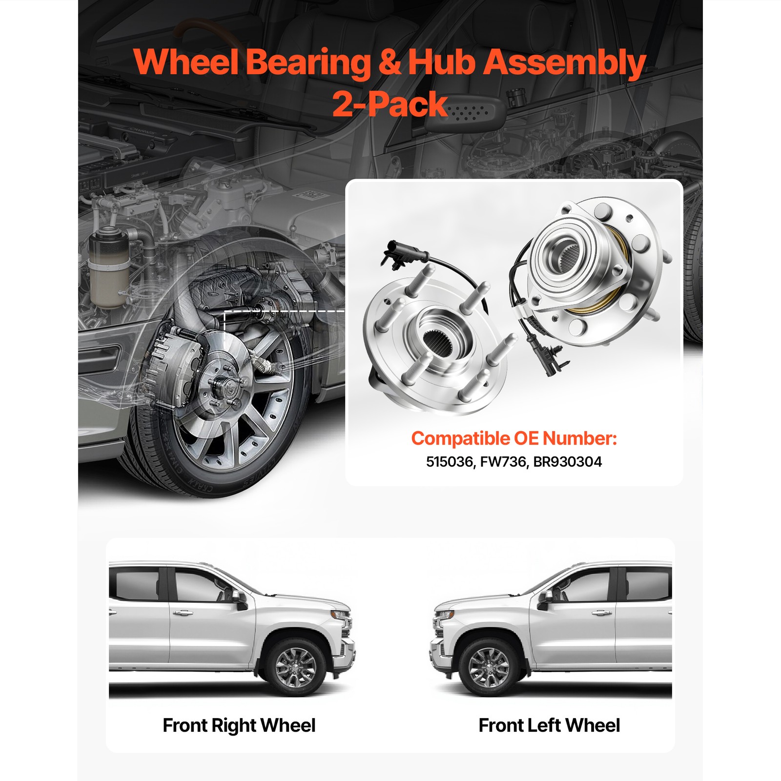 2PCS 4WD Front Wheel Bearing Hubs for 1999-2014 Chevy GMC Silverado Sierra 1500