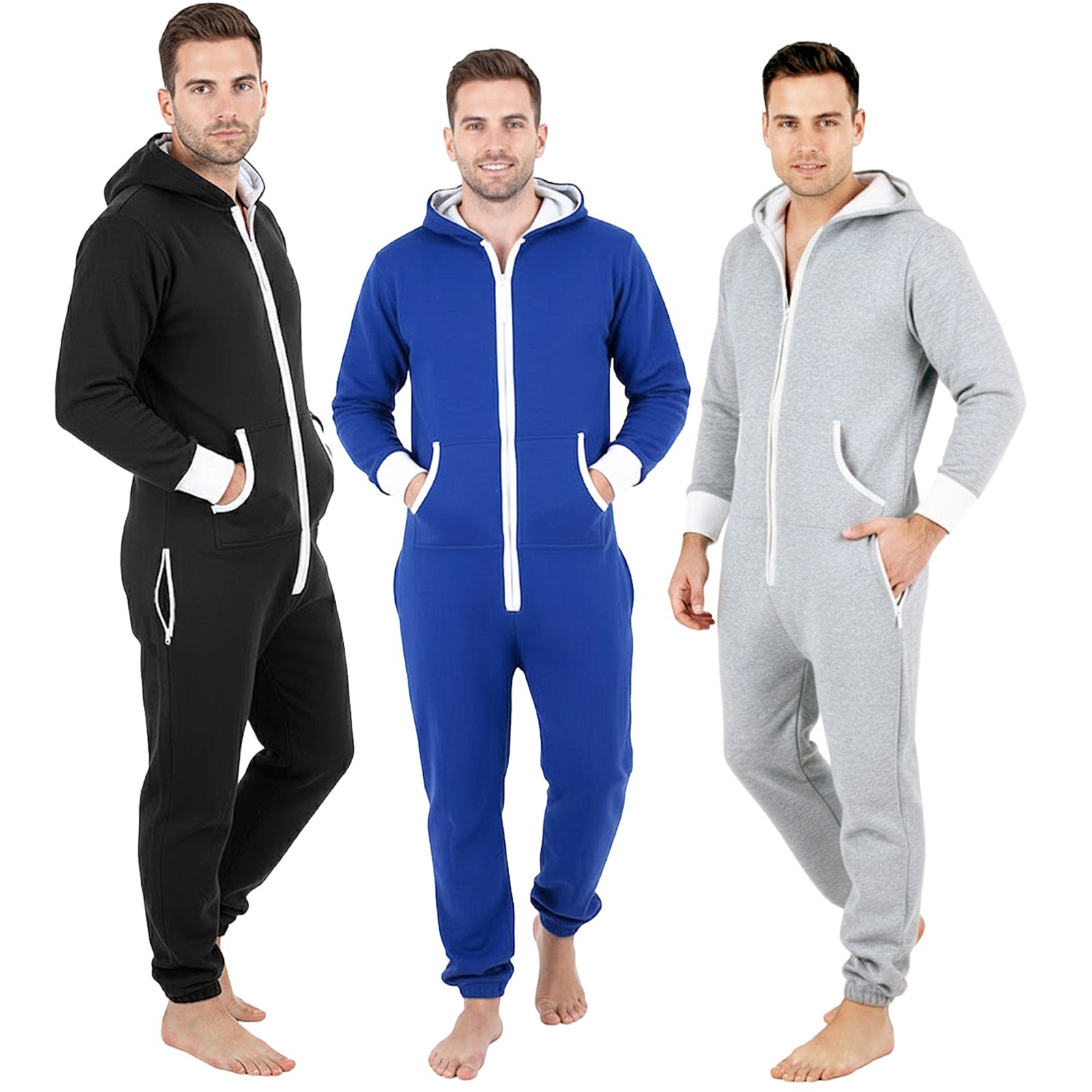 Mens Adult 1onesie Pajamas All in 1 Hooded Non Footed Playsuit OnePiece Jumpsuit