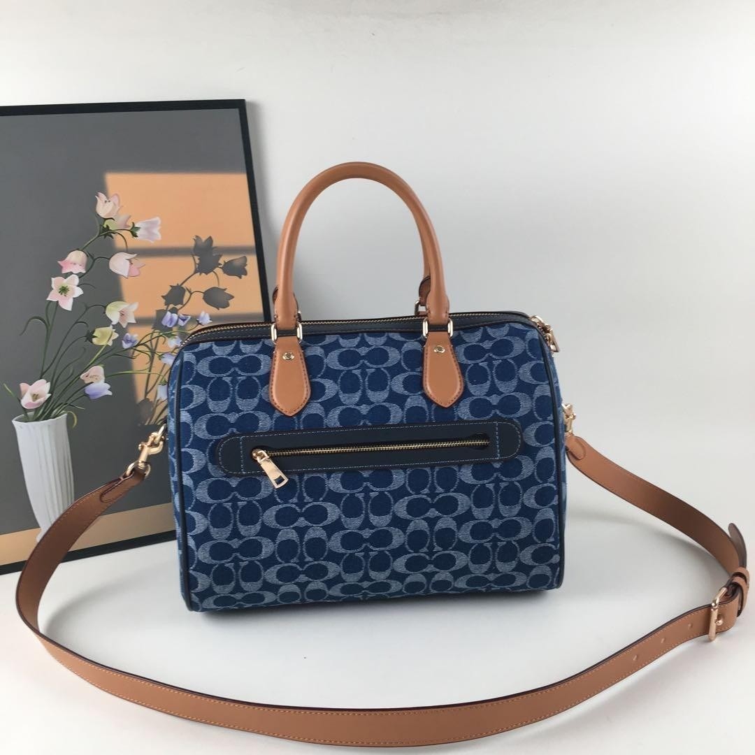 COACH CY699 Rowan Large Satchel Bag Signature Canvas Blue Brown Outlet New