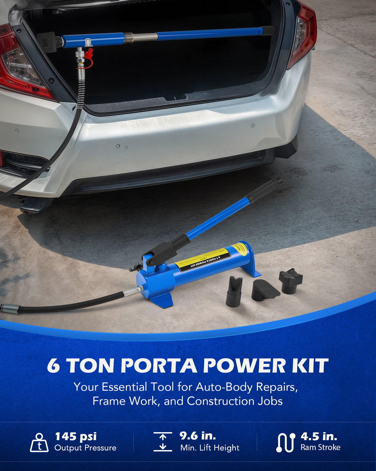 OMT 6 Ton Porta Power Kit Portable Hydraulic Jack Auto Body Frame Repair Kit