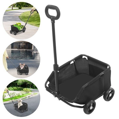 Black Dog Stroller Freestanding Folding Dog Cart Pet Stroller for Travelling