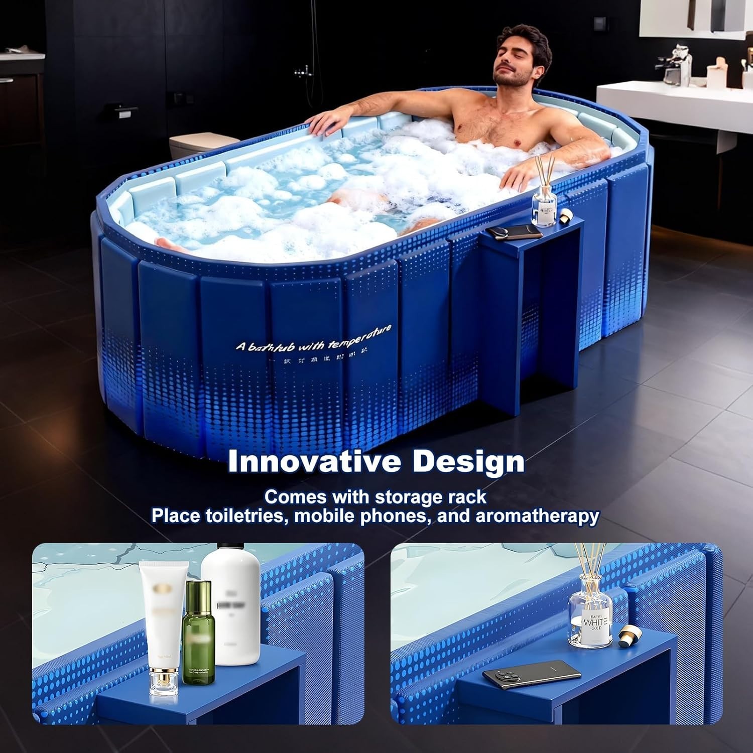 Portable Bathtub for Adult 59" Large Collapsible Cold Plunge Bathtub Foldable No