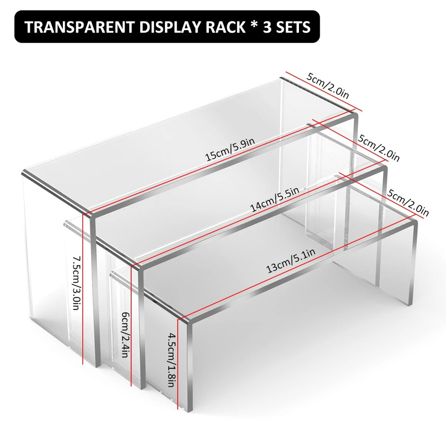 3pcs Acrylic Display Stand-Clear Riser Shelf for Jewelry Desserts & Collectibles